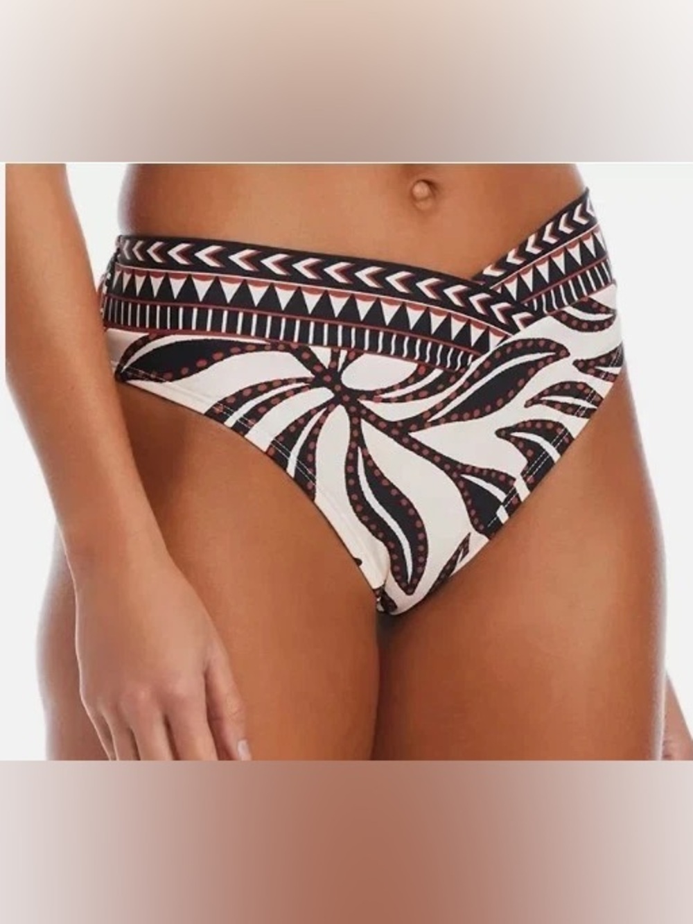 Tropical Print Black & Cream High-Waist Bikini Bottom